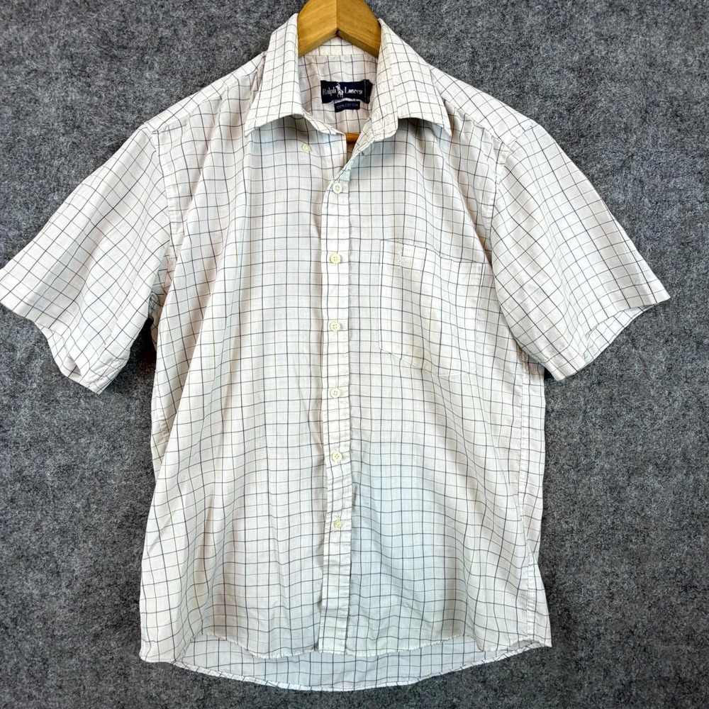 Ralph Lauren Dress‎ Shirt Mens 15.5 33 White Window Check Cotton Preppy